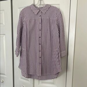 Joan Rivers lavender/white striped seersucker swing top 1X